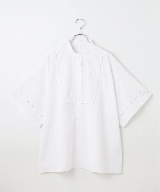 #Newans 【洗える/セットアップ可能】ハシゴレースビブデザインシャツ ホワイト