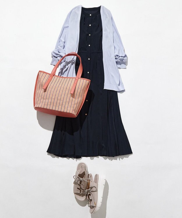 ANY SIS 【洗える】サイドプリーツフレア ワンピース ネイビー