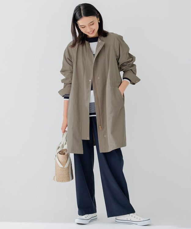23区 S 【洗える】ライトツイル ノーカラーコート オリーブ系