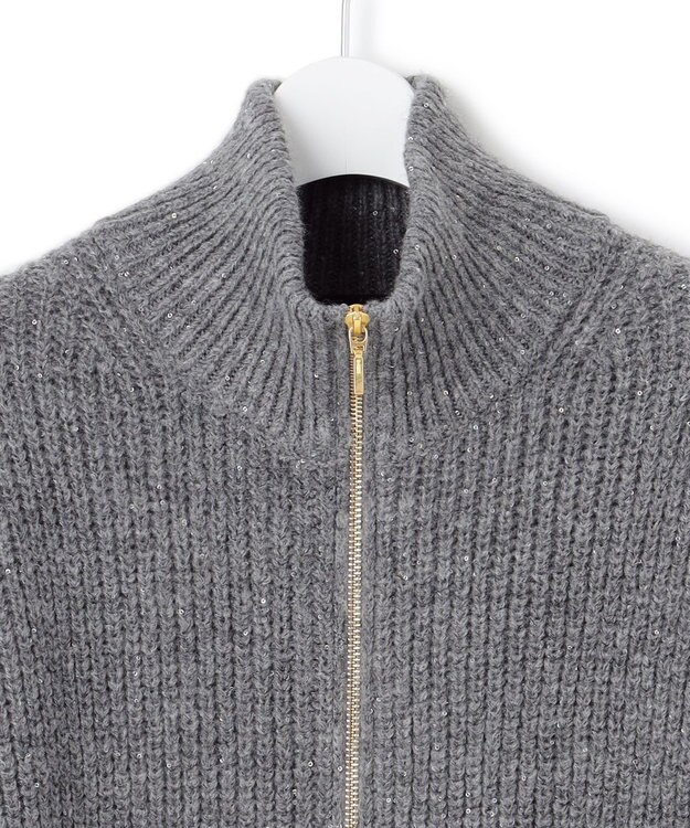 23区 L 【洗える】スパンコールバルキー ダブルジップ ニットブルゾン グレー系