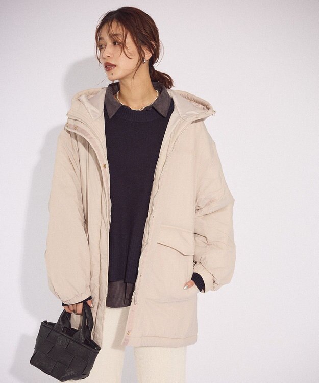 Green Parks フーディ中綿コート Light Gray