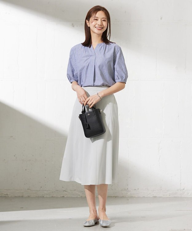 J.PRESS LADIES L 【洗える】シアートリコット フレアー スカート ライトグレー系