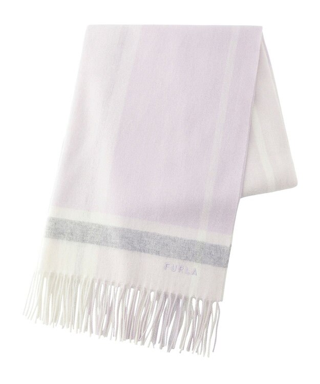 MOONBAT FURLA ウール超大判ブロックチェックラメストール/幅70cm ライトパープル