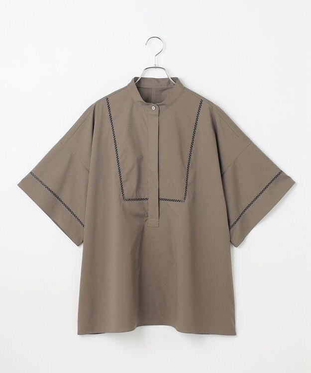 #Newans 【洗える/セットアップ可能】ハシゴレースビブデザインシャツ カーキ