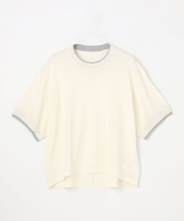 ANY L バイカラーニットT エクリュ×ライトグレー