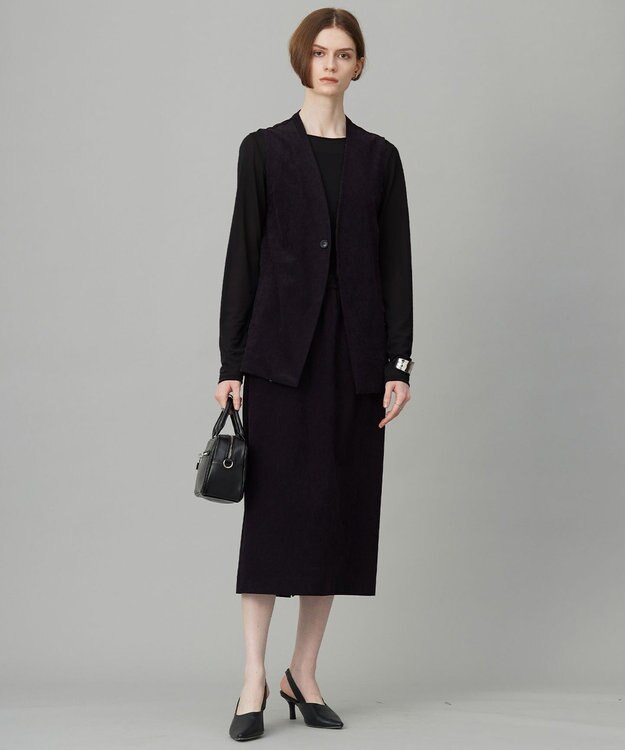 ICB 【洗える】ストレッチスエード ジレ ブラック系