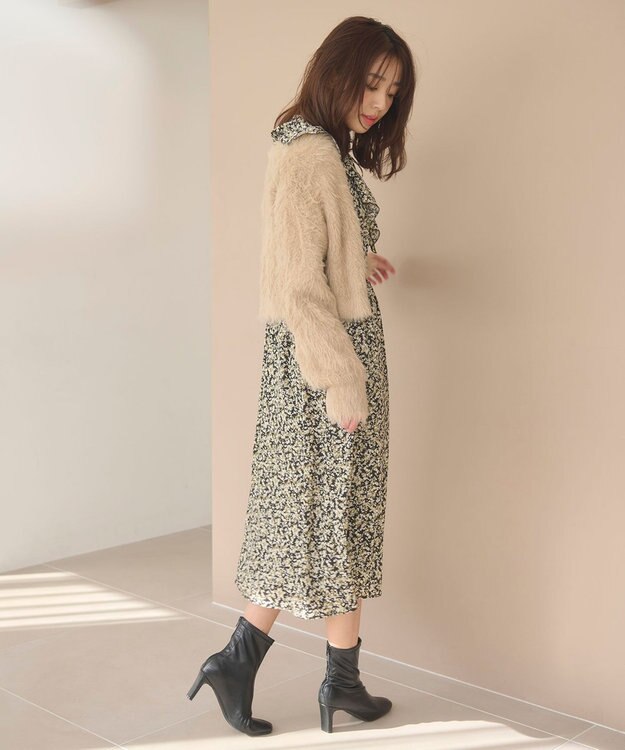 Feroux 【洗える】シャギーショート カーディガン ベージュ系