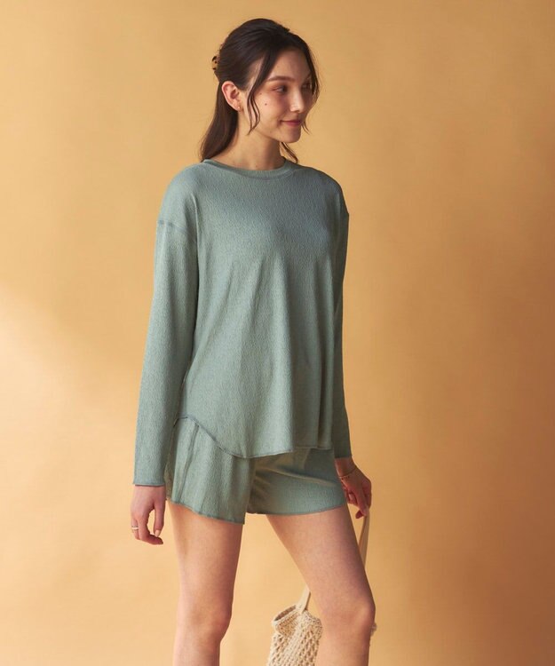 OP／FILA 【Ocean Pacific】シワ加工ラッシュガード付き タンキニデザイン水着4点セット カーキ