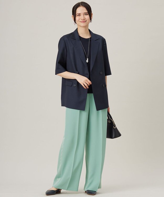 自由区 【洗える】ハーフスリーブ ジャケット ネイビー