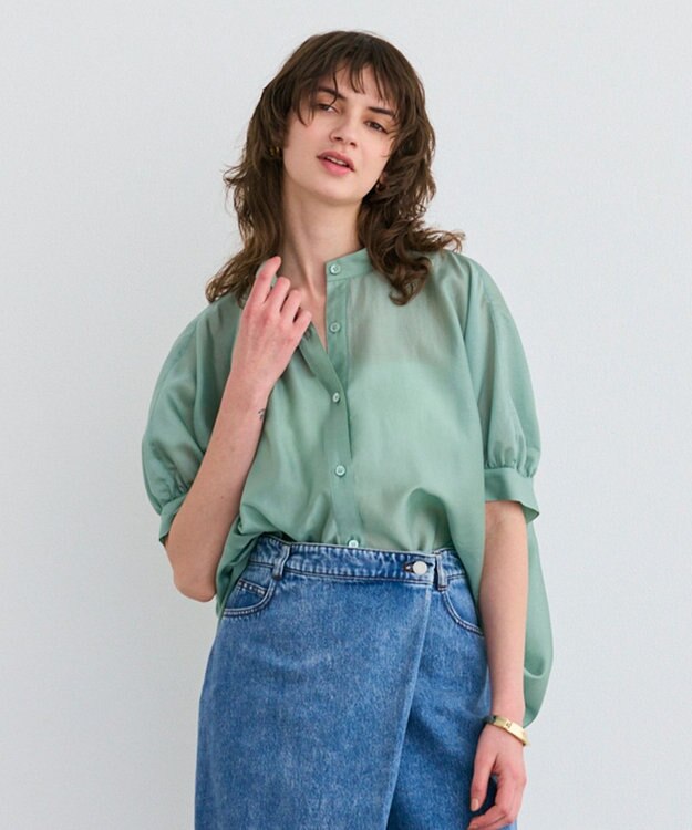 BEIGE， 【洗える】AMARYLLIS / シアーパフオーバーサイズブラウス Green