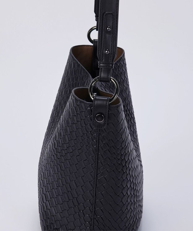 Tiaclasse 【2点セット】編み込み風ショルダーバッグ＋ショルダーポーチ付き ブラック