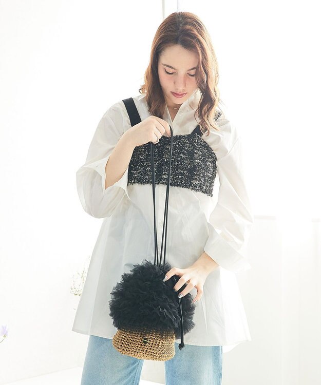 style code 【MERCURYDUO/マーキュリーデュオ】チュールフリル 雑材バケツ型ショルダーバッグ ブラック