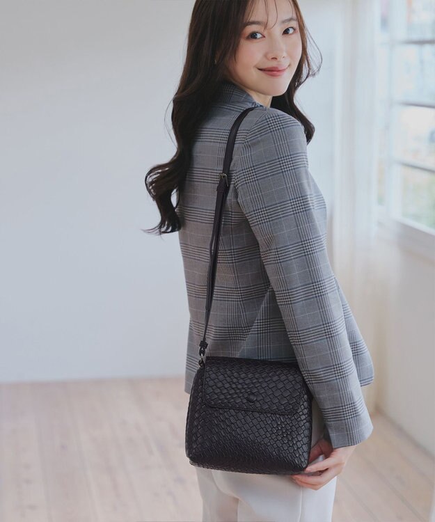 Tiaclasse 【2点セット】編み込み風ショルダーバッグ＋ショルダーポーチ付き ブラック