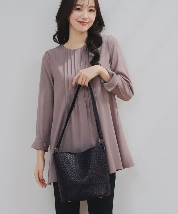 Tiaclasse 【2点セット】編み込み風ショルダーバッグ＋ショルダーポーチ付き ブラック