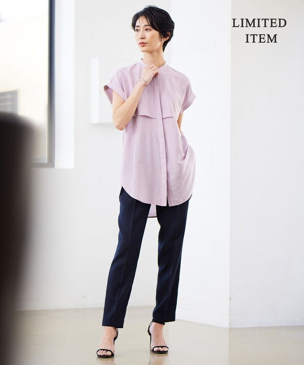 ICB 【洗える】ヌーディスローン  バンドカラーブラウス ピンク系