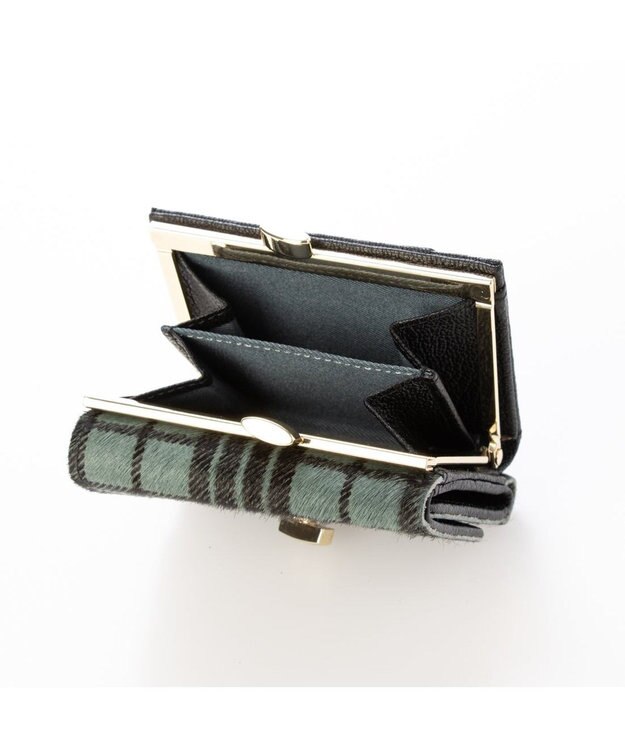 UNBILLION ペルケ perche / ハラコタイプチェック柄3つ折り財布 グリーンチェック