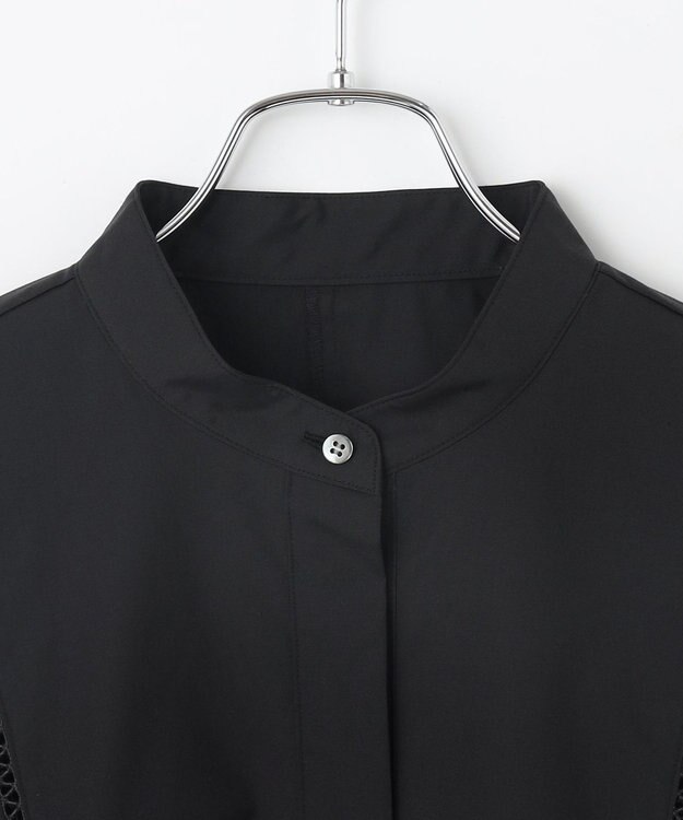 #Newans 【洗える/セットアップ可能】ハシゴレースビブデザインシャツ ブラック