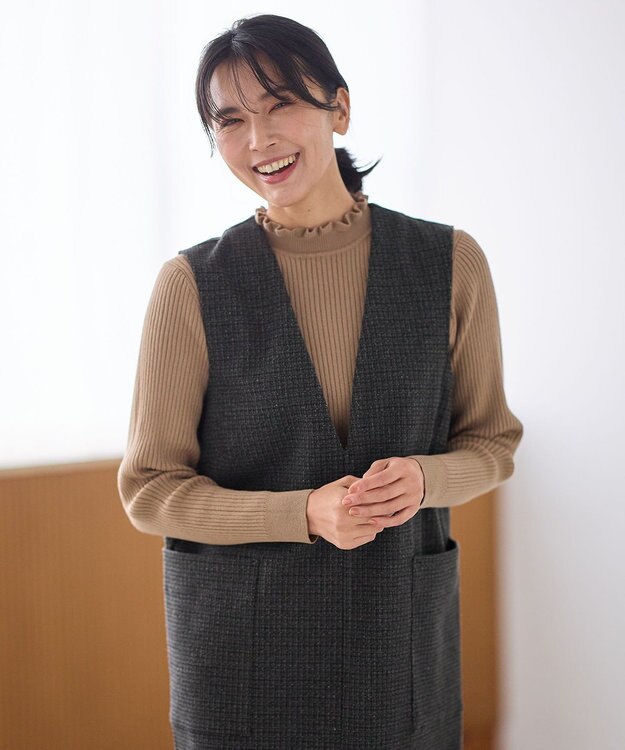 ANY 【洗濯機可】ウォームニットフリルプルオーバー キャメル