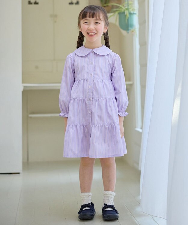 ANY KIDS ストライプ シャツ ワンピース マルチストライプ