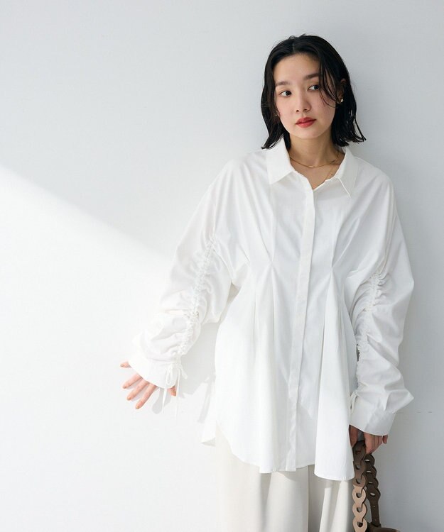 Green Parks 【WEB限定】ドロストシャーリングウエストタックシャツⅡ White