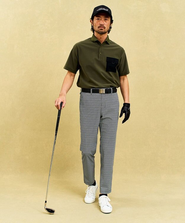 23区GOLF 【MEN】機能に優れた新素材「AIR TOOL」ポケットポロシャツ カーキ系