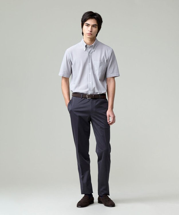 J.PRESS MEN 酷暑の清潔感もこれ一枚で【吸水速乾 / 抗菌防臭 / 防シワ】【J.PRESS OXFORD JERSEY】カノコインレイマイクロストライプ 半袖シャツ / B.D. グレー系1