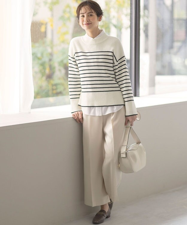 組曲 L 【WEB限定】ハイネック ゆるボーダーニット オフ×ブラック系1