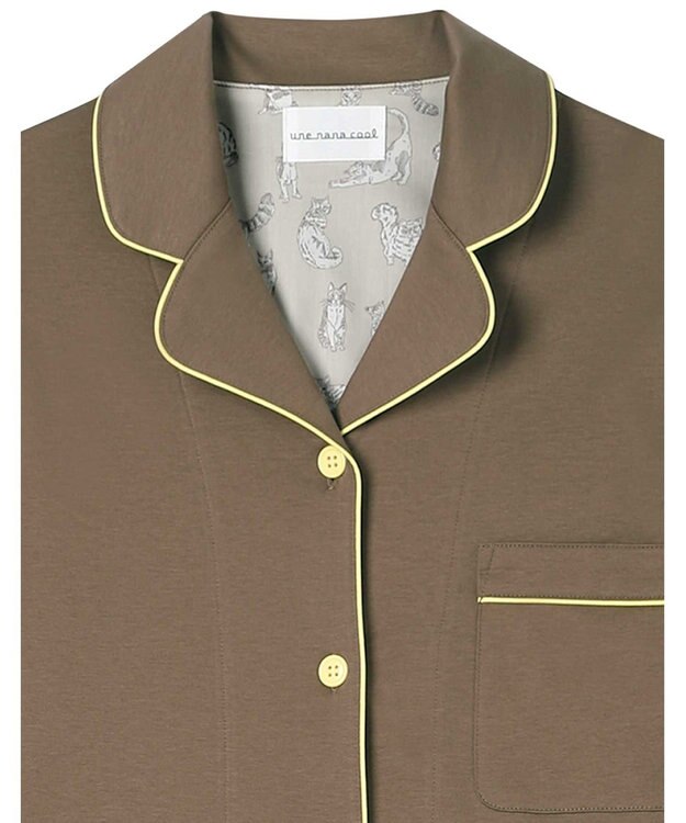 une nana cool 【綿100%】60/1 シルケットスムース 長袖開襟 MADE WITH LIBERTY FABRIC ダークブラウン