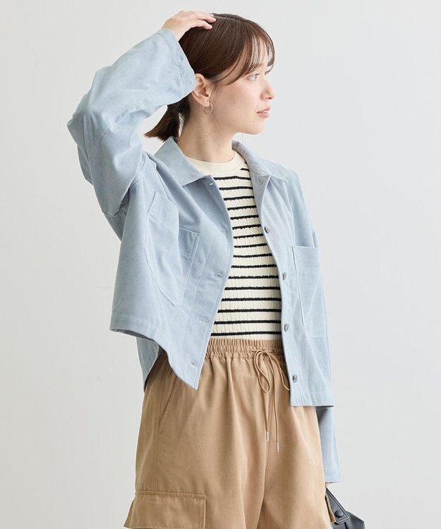 Green Parks ソフトコーデュロイショートシャツ Blue