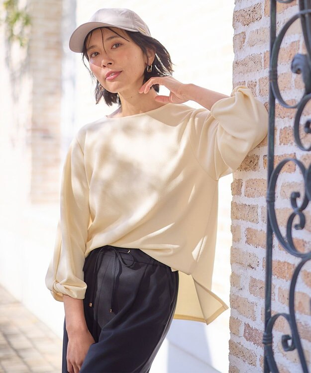 ANY L 【洗濯機可】ジャガード袖ねじりプルオーバー イエロー