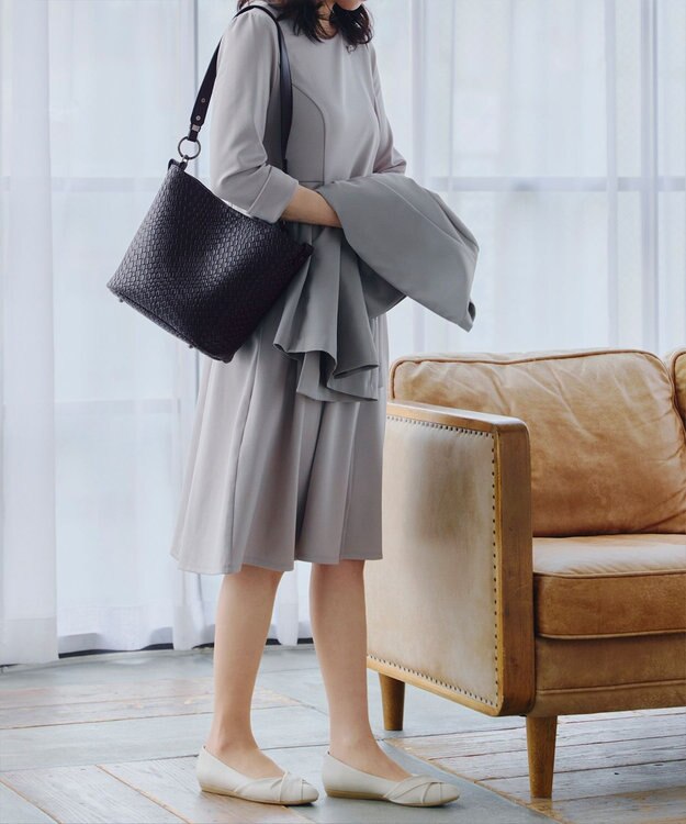 Tiaclasse 【2点セット】編み込み風ショルダーバッグ＋ショルダーポーチ付き ブラック