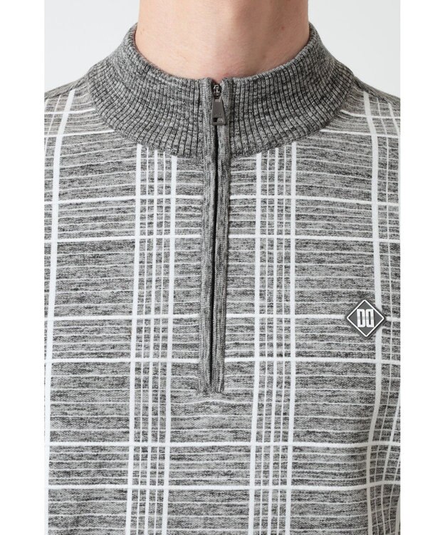 DAKS DAKS GOLF ハーフジップ チェックニット グレー