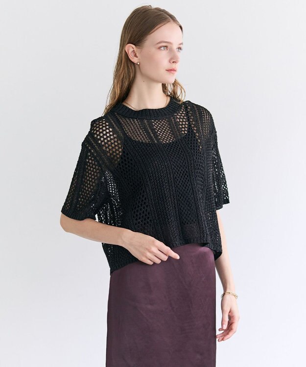 BEIGE， ATACAM / パターンメッシュ ハーフニット Black