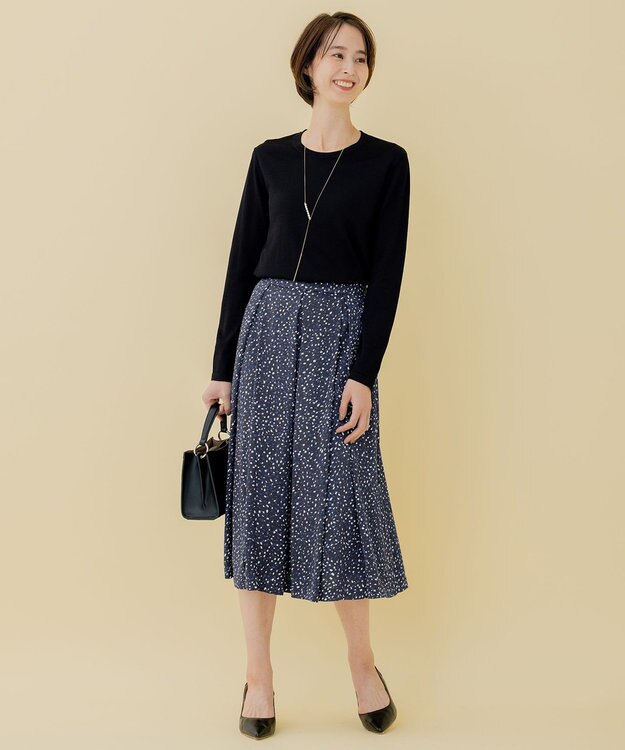 自由区 【XSサイズ～/洗える】フローイングドットプリント スカート ネイビー系5