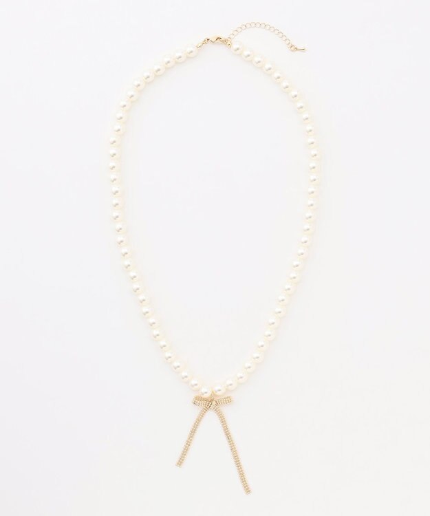 組曲 センターリボンイミテーションパール ネックレス ゴールド系