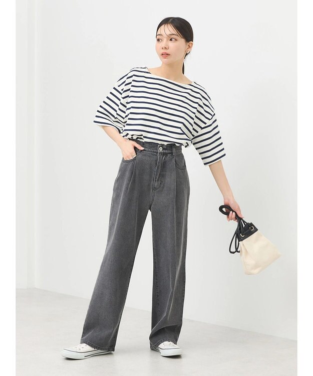 earth music&ecology ショートスリーブボーダーＴＥＥ Black