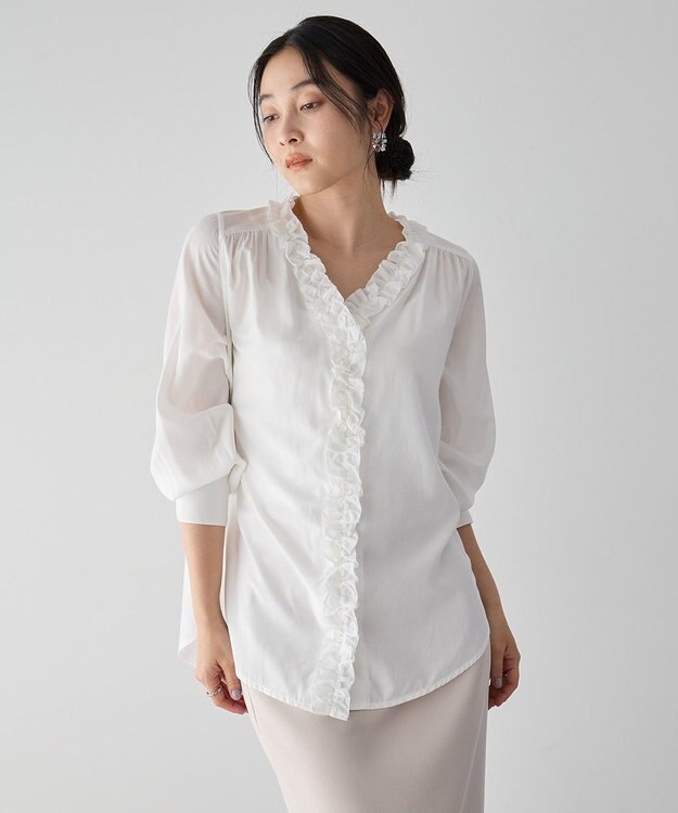YECCA VECCA フリルVネックブラウス White
