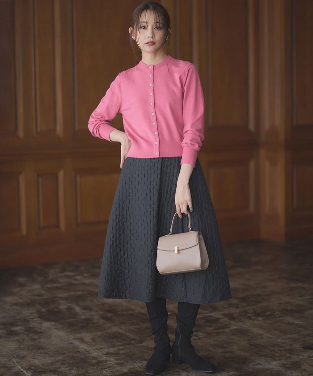 組曲 ジオメトリックフラワージャガード フレアスカート ブラック系