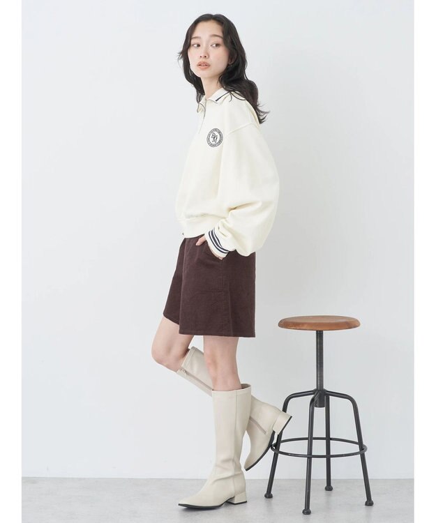 earth music&ecology ハーフＺＩＰサークルロゴ刺繍裏毛プルオーバー Off White