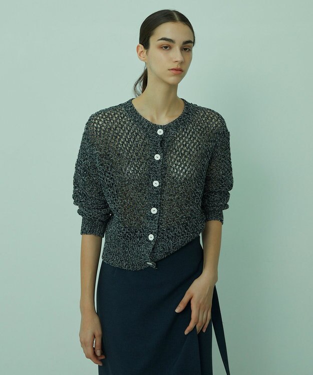 BEIGE， CACTUS / メッシュカーディガン Navy x White