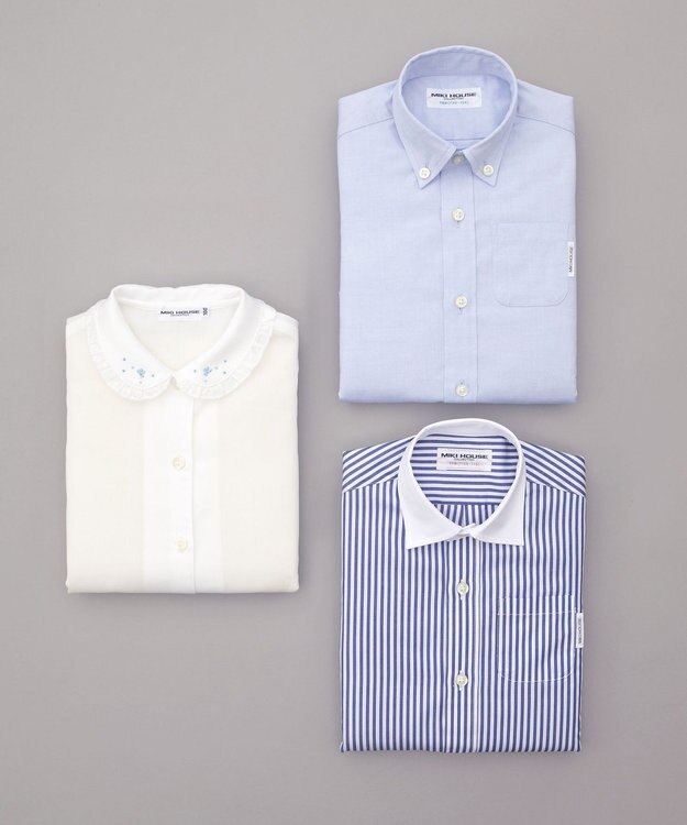 MIKI HOUSE HOT BISCUITS 【ミキハウス】【110-130cm】 ブロード素材の長袖シャツ 紺×白