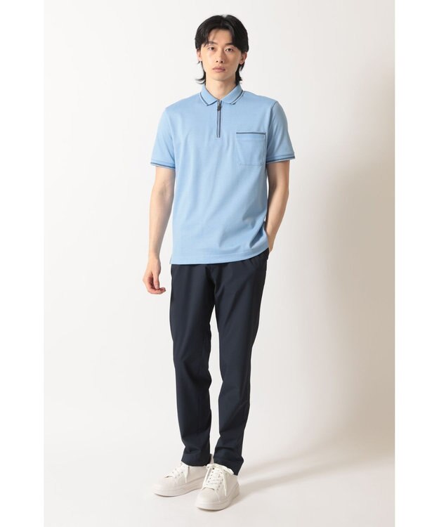 DAKS スーピマカノコ ラインジップアップポロ ライトブルー