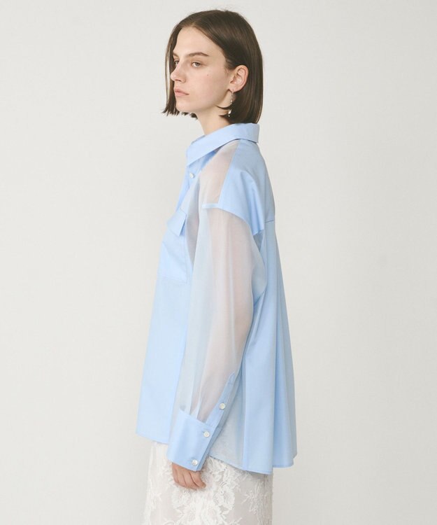 GRACE CONTINENTAL シアーコンビオーバーシャツ ブルー