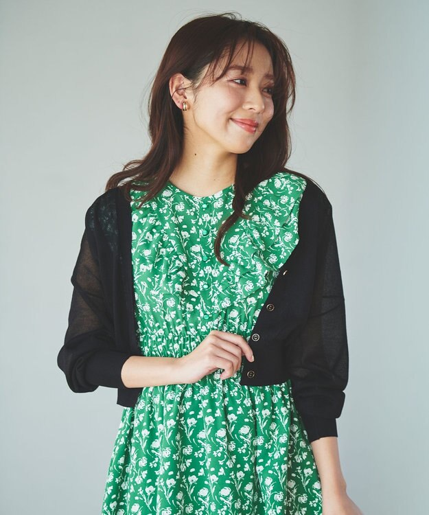 Feroux 【洗える】Vネックシアー カーデ ブラック系