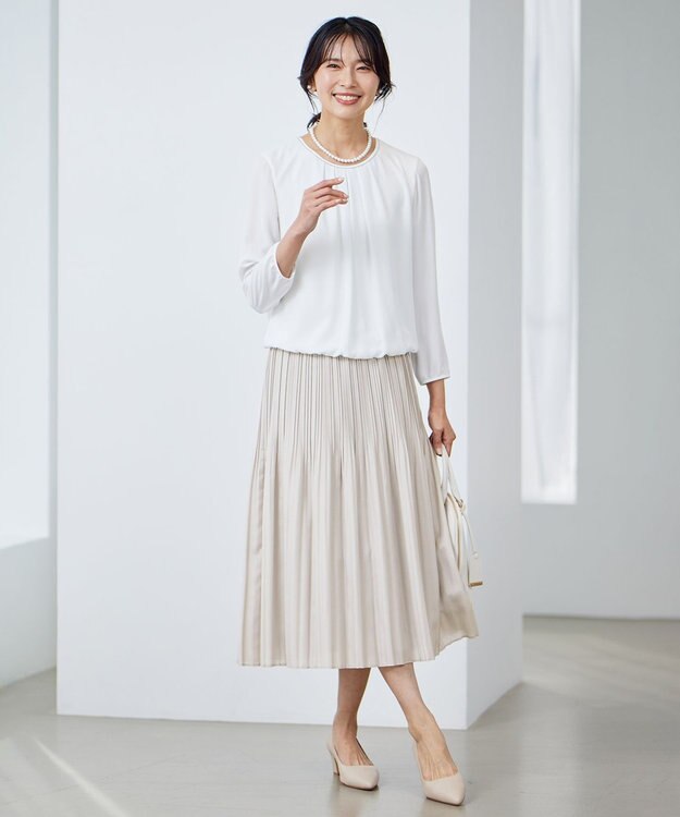 23区 【洗える】ランダムプリーツ スカート ベージュ系