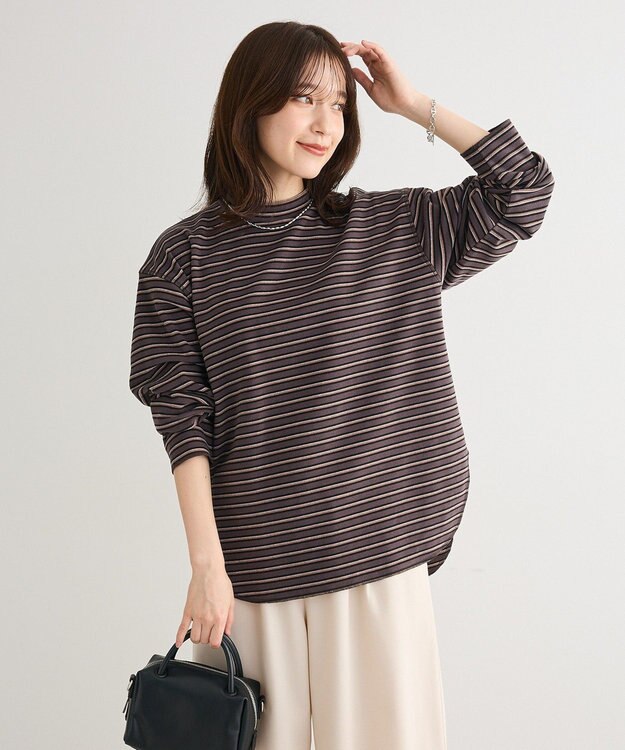 Green Parks なめらかタッチマルチボーダープルオーバー Charcoal Gray