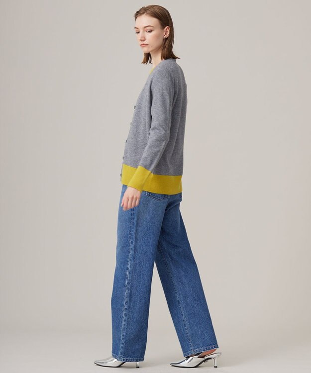 ICB L ピュアカシミヤ カーディガン ライム×ライトグレー系