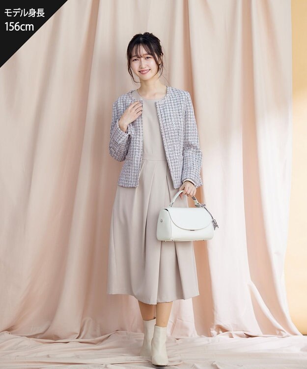 Tiaclasse L 【洗える】アシンメトリータックフレアワンピース ベージュ