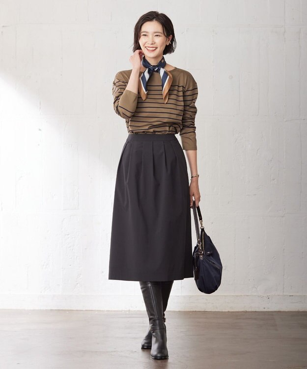 J.PRESS LADIES 【洗える】SOLO ECOタフタ タック スカート ブラック系