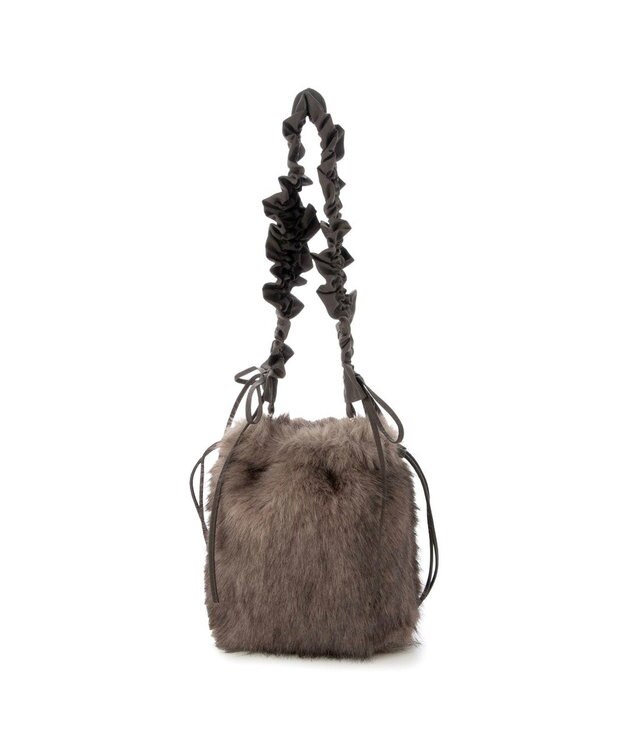 UNBILLION カシュカシュ cachecache / フリルショルダー付エコファー巾着バッグ ブラウン